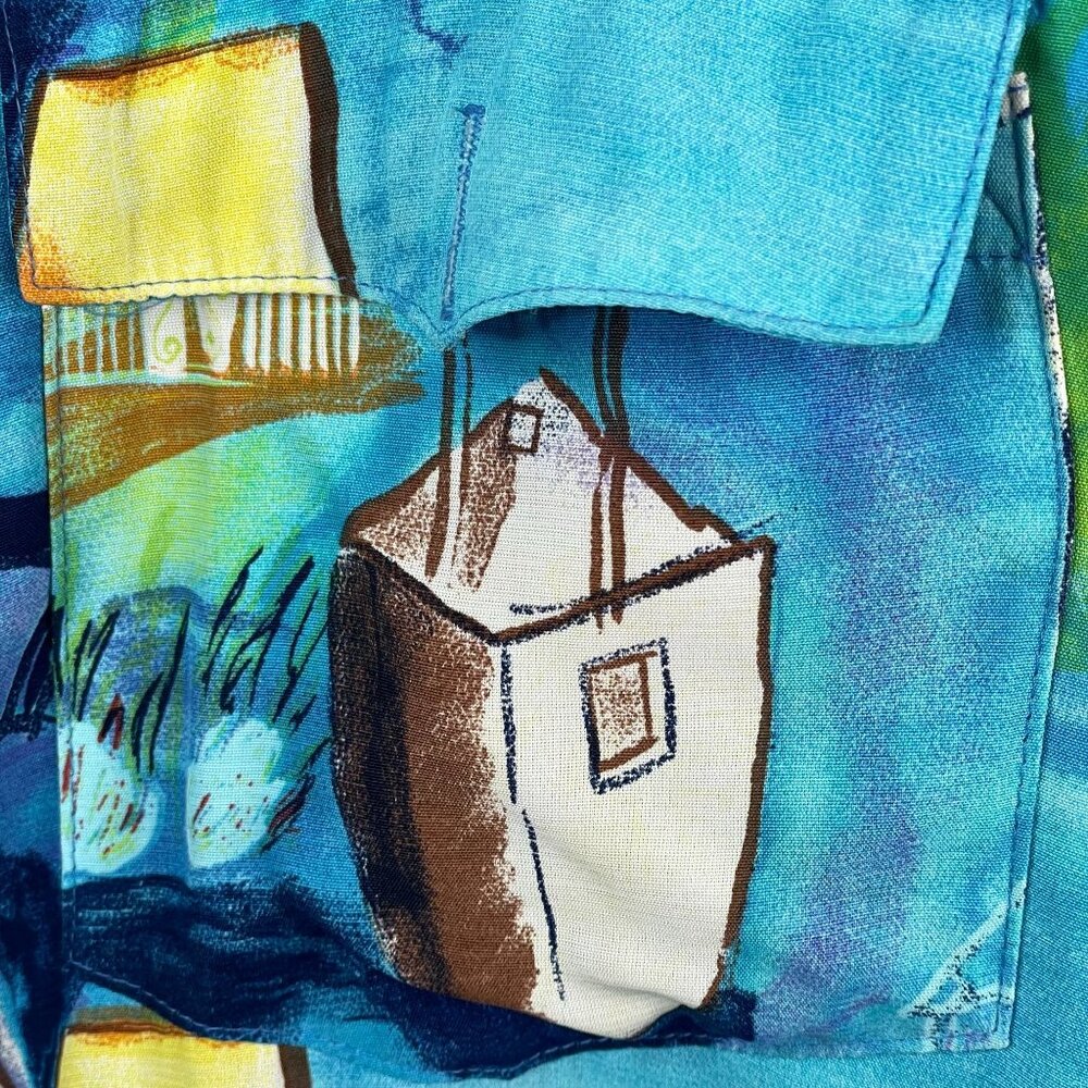 Vintage 90s Top 2X Coastal Venice Style Art To Wear Impressionist Shacket Travel - Picture 6 of 14